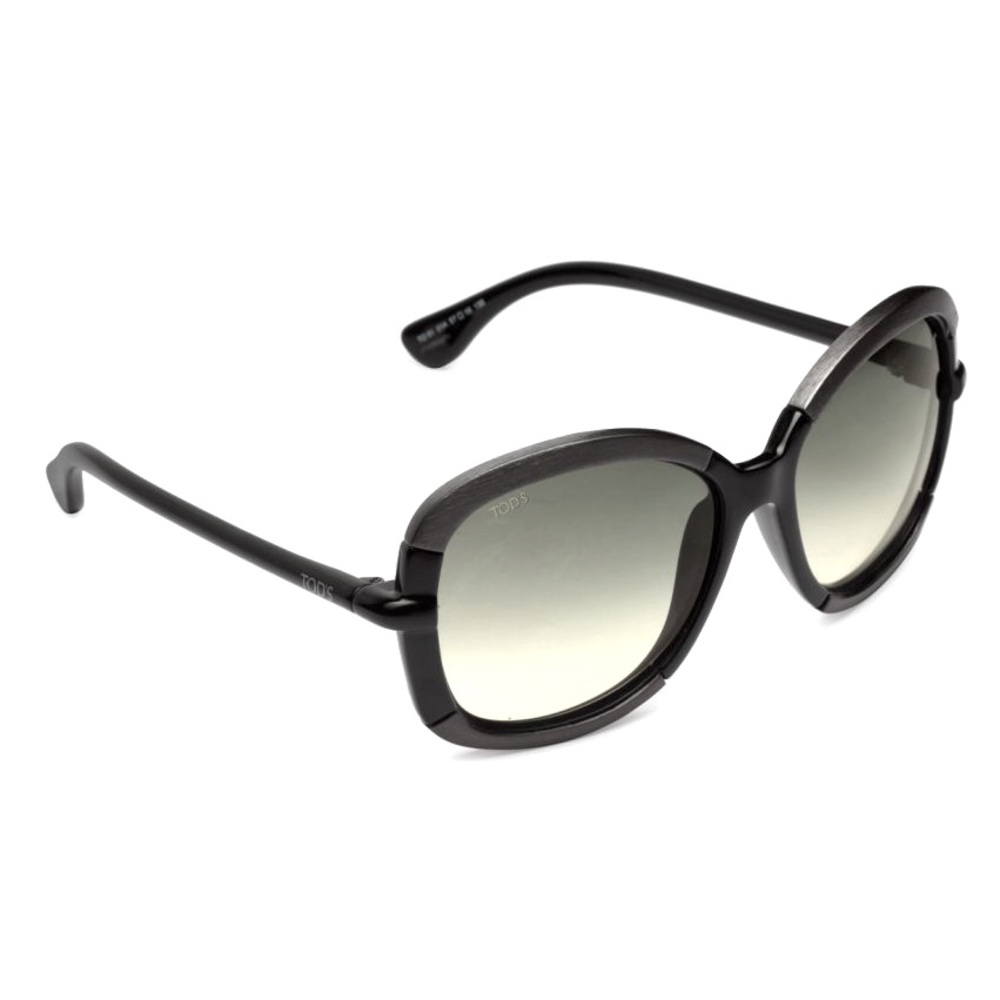 TOD’S SUNGLASSES Black &  Brushed Gunmetal Round Oversized Sunglasses